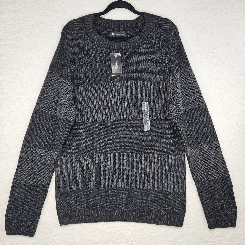 INC International Concepts Heather Onyx Striped Knit Sweater Mens XL GrandpaCore